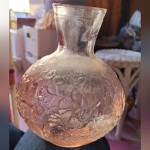Vintage Pink Depression Glass Bedside Carafe (NO CUP) or Vase Floral Beautiful